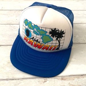 Vintage Hawaii Trucker Hat Mesh Back Adjustable Size Blue White Mens Adult OS